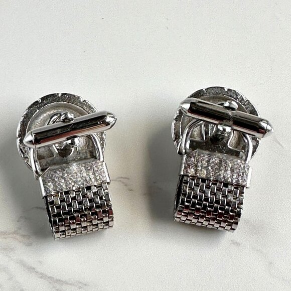 Silver Mesh Blue Cufflinks - Picture 6 of 9